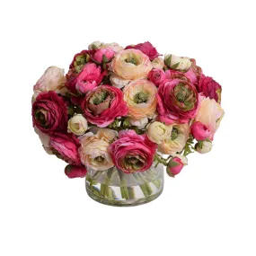 11" Faux Ranunculus Bouquet in Glass