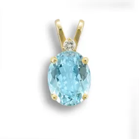 14KT GOLD 2.35 CT BLUE TOPAZ & DIAMOND PENDANT