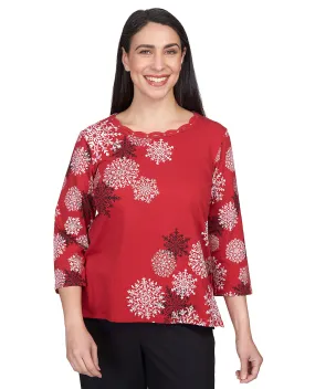 Alfred Dunner Snowflakes Key Item Knit Top