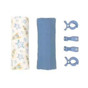 All 4 Ella 2 Pack Organic Muslin Swaddles & 4 Peg Gift Set - Rocket