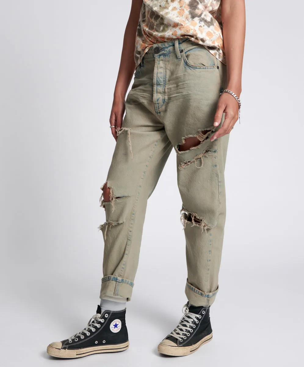 Bandits Low Waist Boyfriend Denim Jeans - Khaki Haze