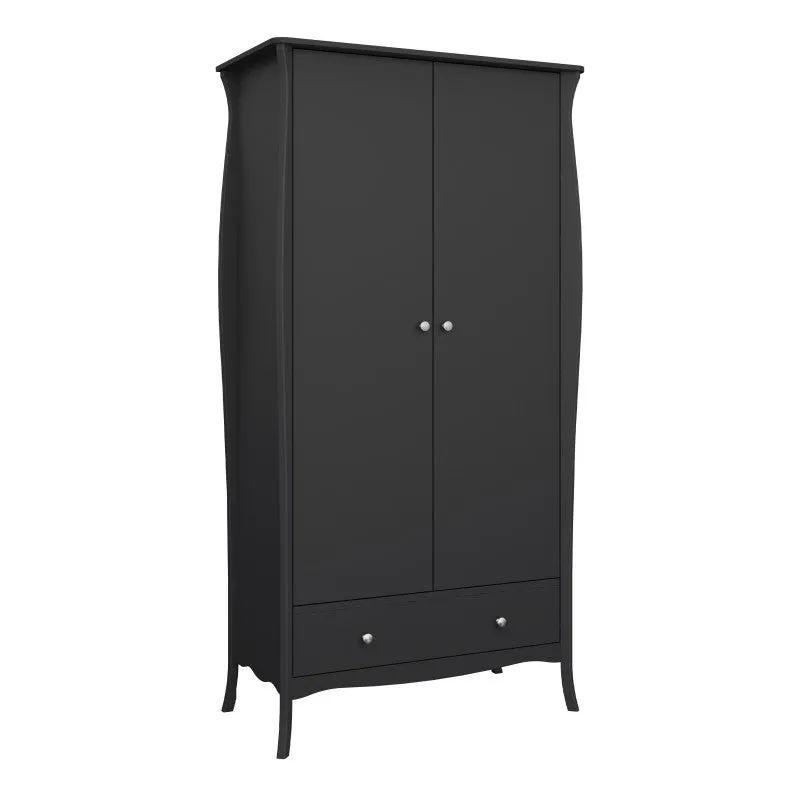 Baroque 2 Door & 1 Drawer Black Wardrobe