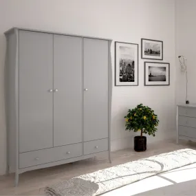 Baroque 3 Door & 2 Drawer Grey Wardrobe