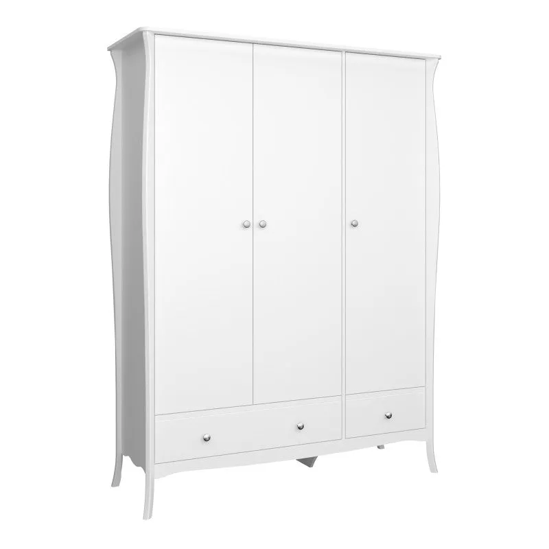 Baroque 3 Door & 2 Drawer White Wardrobe