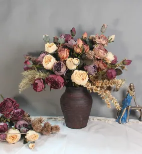 Beautiful Modern Artificial Floral Arrangement for Bedroom, Peony Flowers Arrangement Interior Design, Large Faux Silk Floral Bouquet Table Centerpiece