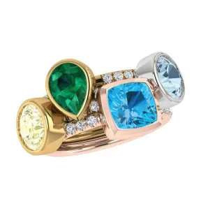 Birthstone and Diamonds Stacking Rings Multi Gold