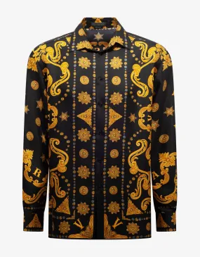 Black Barocco Western Print Silk Shirt