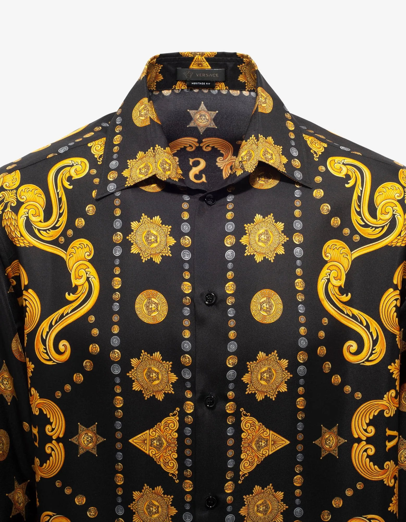 Black Barocco Western Print Silk Shirt