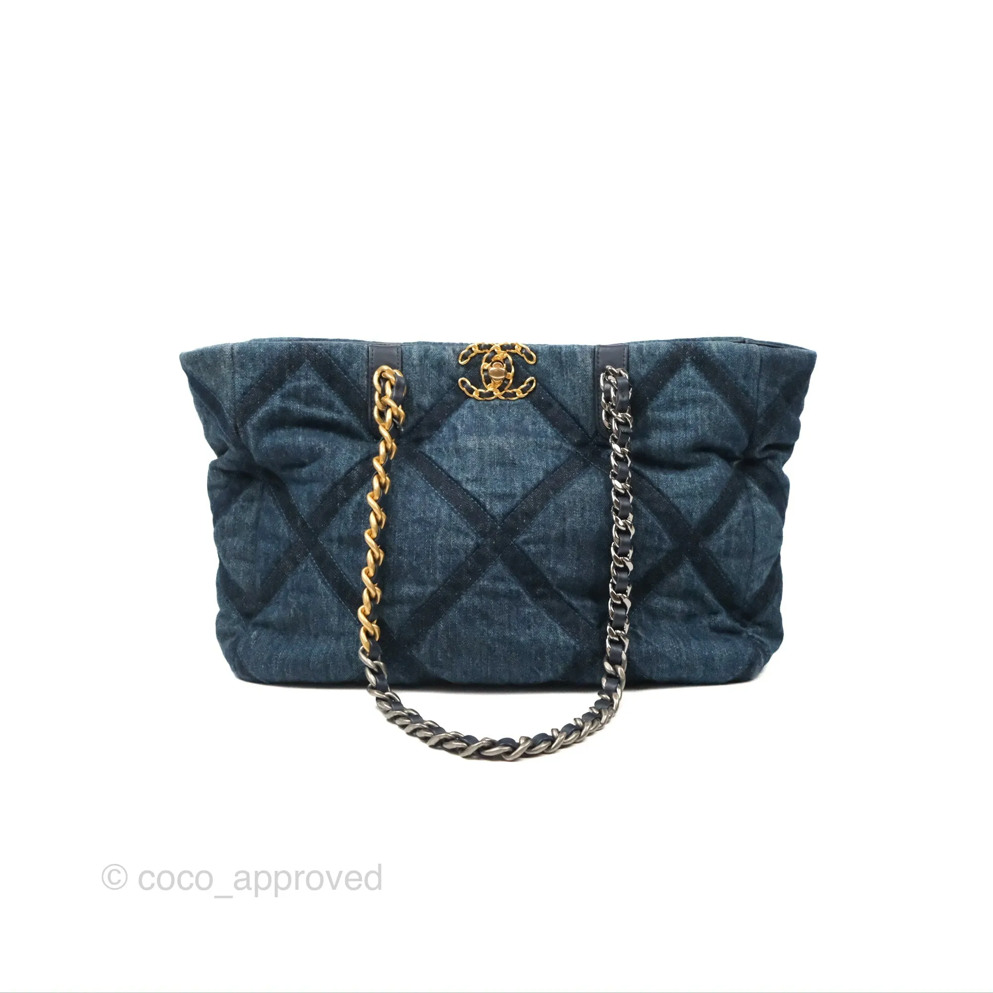 Chanel 19 Tote Quilted Denim Mixed Hardware 23C