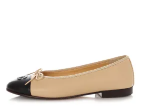 Chanel Beige and Black Ballet Flats