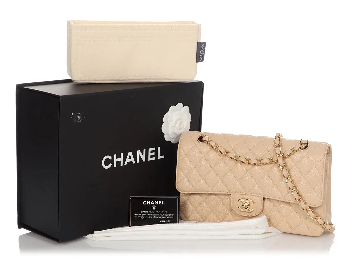 Chanel Medium/Large Beige Quilted Caviar Classic Double Flap