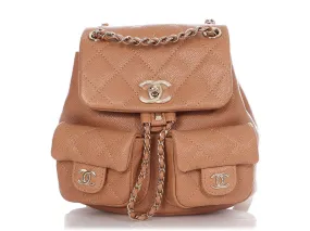 Chanel Mini Camel Part-Quilted Caviar Backpack