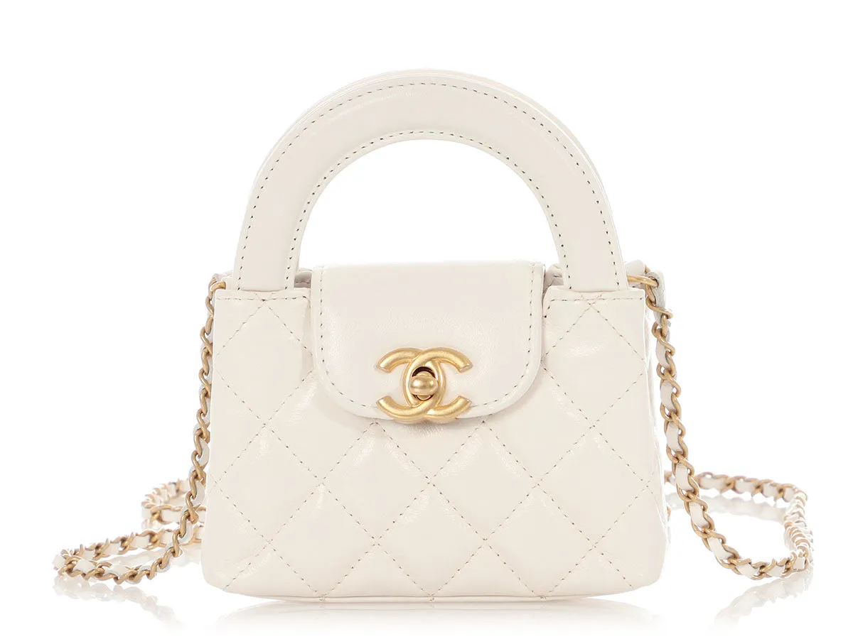 Chanel White Quilted Calfskin Mini With Chain