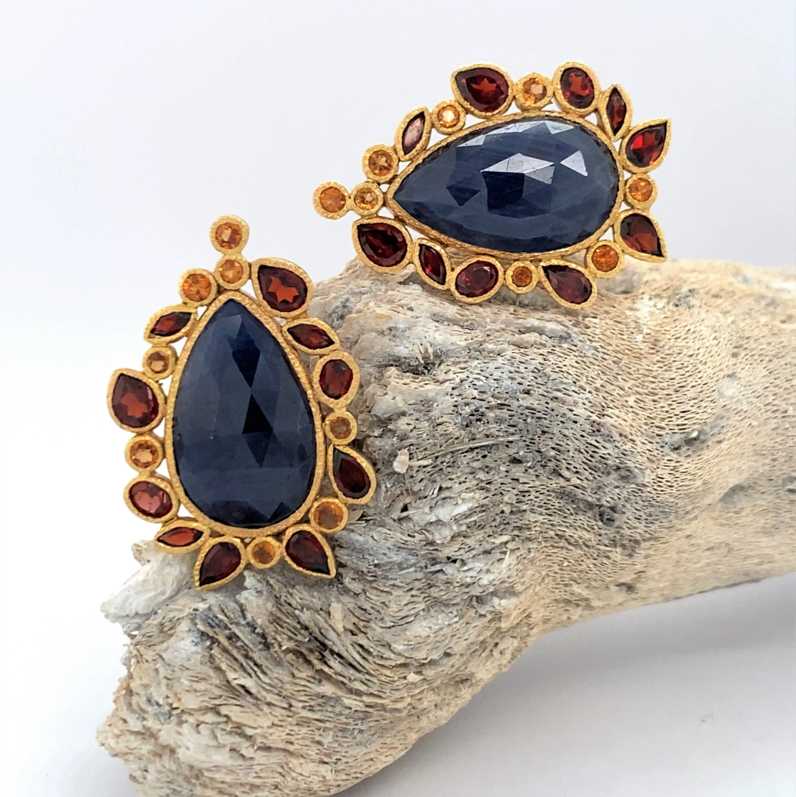 Circle of Fire - 14k Gold and Blue Sapphire Earrings