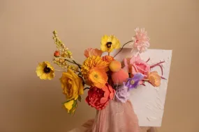 Colourful Artificial Flowers Bridal Bouquet - Sunset Orange & Yellow