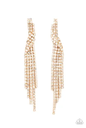 Cosmic Candescence Gold and White Rhinestone Earrings - Paparazzi Accessories