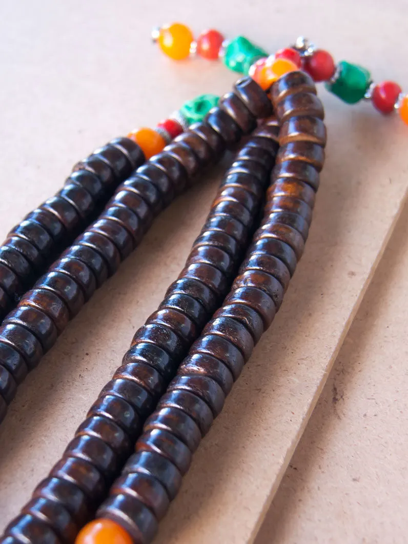 Disc shaped RoseWood Mala bead with stone tassels