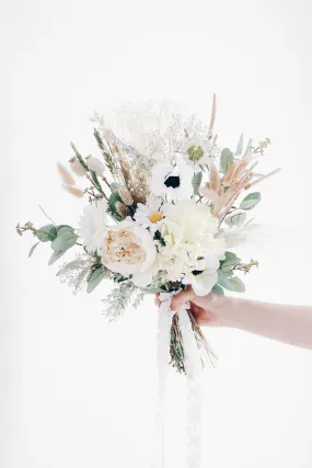 Dried & Artificial Flowers Bridal Bouquet - Vintage White & Green