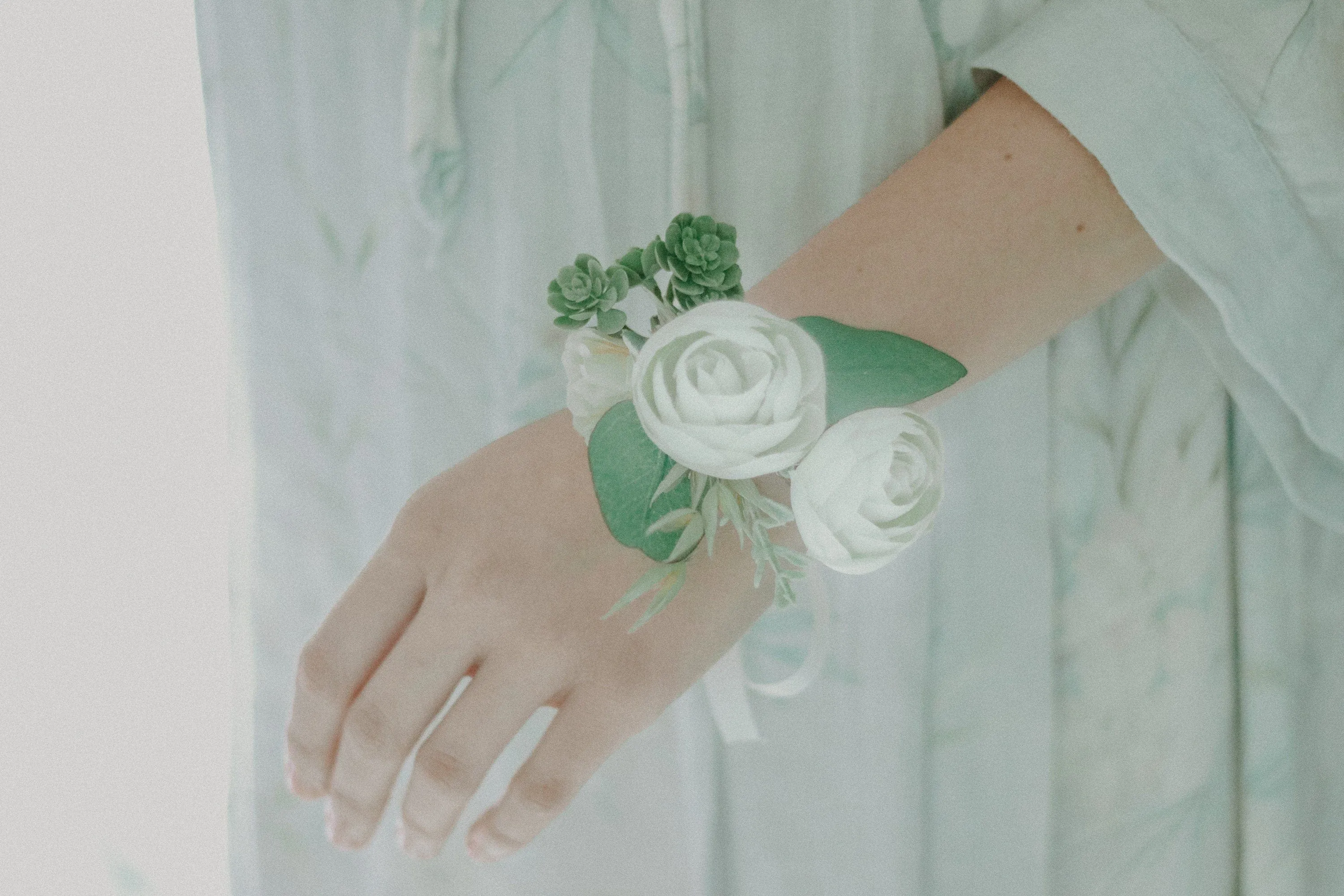 Eucalyptus wrist corsage, Eucalyptus Bridal bracelet, Ivory bridesmaids corsage, Rustic bridal wrist corsage, weddings