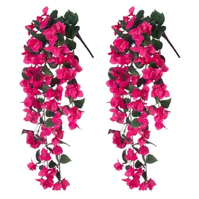 Ivydale Artificial Fake Hanging Flowers Plants for Outdoor Outside Decor, 2 PCS Faux Silk Bougainvillea Long Vines UV Resistant Realistic Faux Hanging Flower for Home Porch Patio Balcony Yard, Hotpink