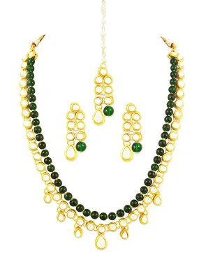 Karatcart 22K GoldPlated Kundan Layered Green Drop Ethnic Rani Haar Necklace Set