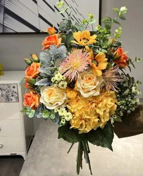 Large Bunch of Autumn Flowers Arrangement Interior Design, Modern Artificial Floral Arrangement for Bedroom, Beautiful Faux Silk Floral Bouquet Table Centerpiece