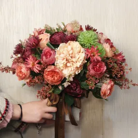 Large Bunch of Autumn Flowers Arrangement, Peony Faux Silk Floral Bouquet Table Centerpiece, Amazing Artificial Floral Arrangement for Dining Room