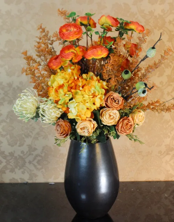 Modern Artificial Floral Arrangement for Bedroom, Large Bunch of Autumn Flowers Arrangement Interior Design, Creative Faux Silk Floral Bouquet Table Centerpiece