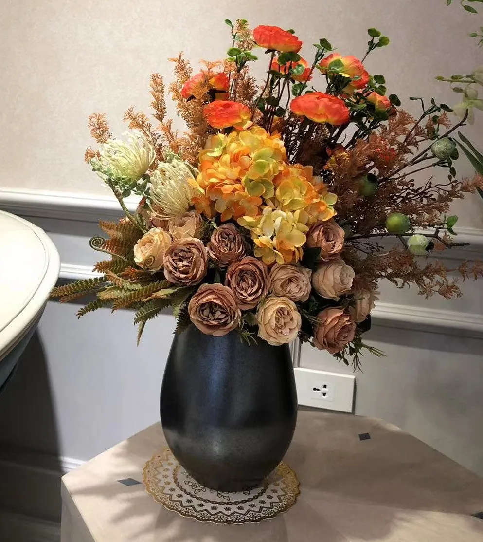 Modern Artificial Floral Arrangement for Bedroom, Large Bunch of Autumn Flowers Arrangement Interior Design, Creative Faux Silk Floral Bouquet Table Centerpiece