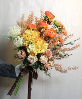 Modern Artificial Floral Arrangement for Bedroom, Large Bunch of Autumn Flowers Arrangement Interior Design, Creative Faux Silk Floral Bouquet Table Centerpiece