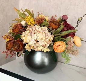 Modern Artificial Floral Arrangement for Bedroom, Large Bunch of Autumn Flowers Arrangement Interior Design, Peony Faux Silk Floral Bouquet Table Centerpiece