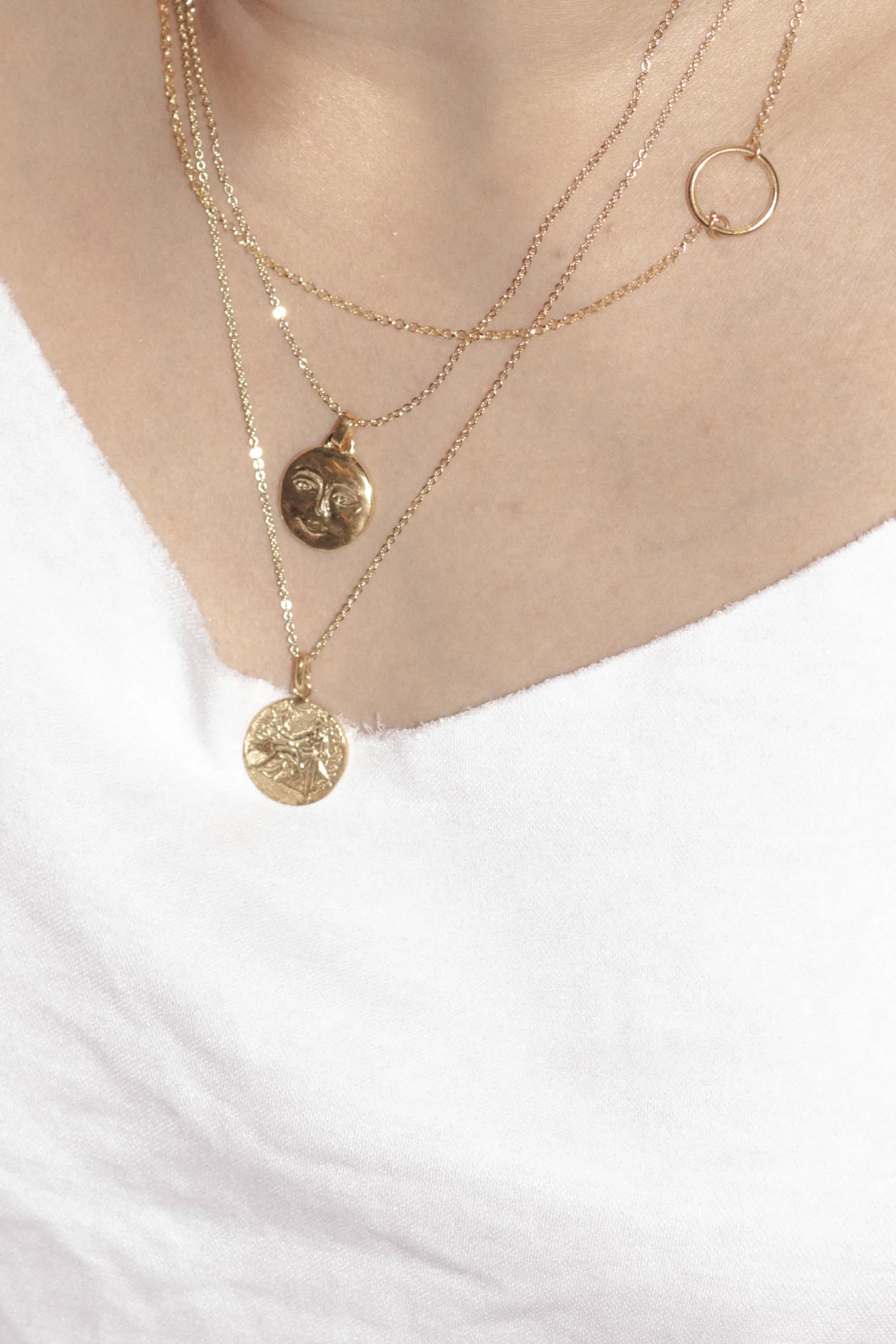 Moon Face Necklace, Solid Gold