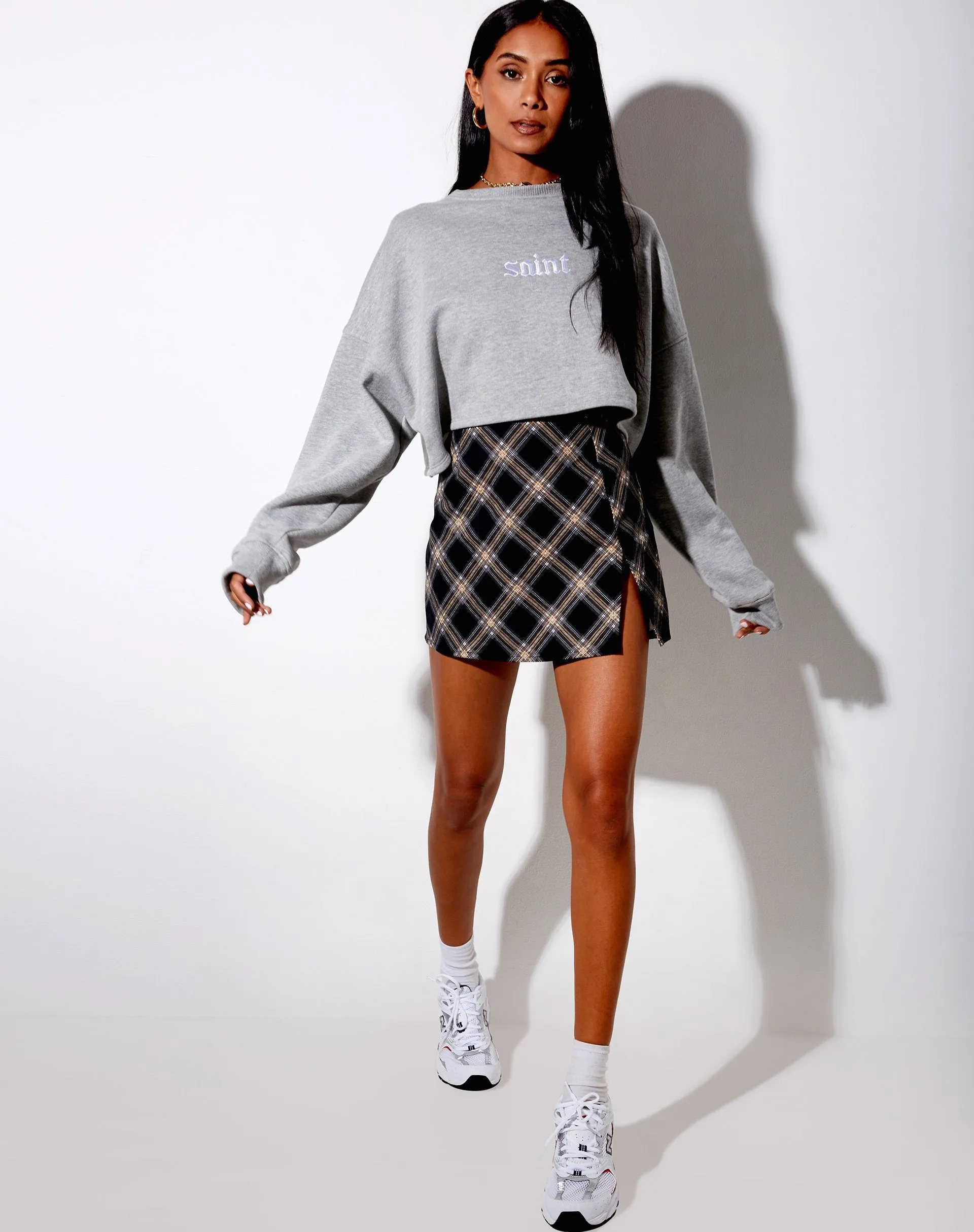 Pelmet Mini Skirt in 20's Check Black and Grey