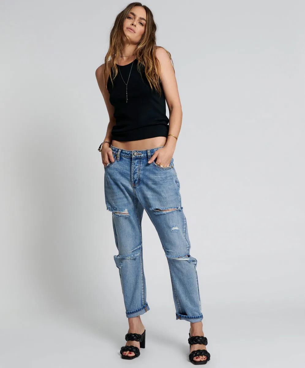 Saints Low Waist Boyfriend Denim Jeans - Berlin Blue