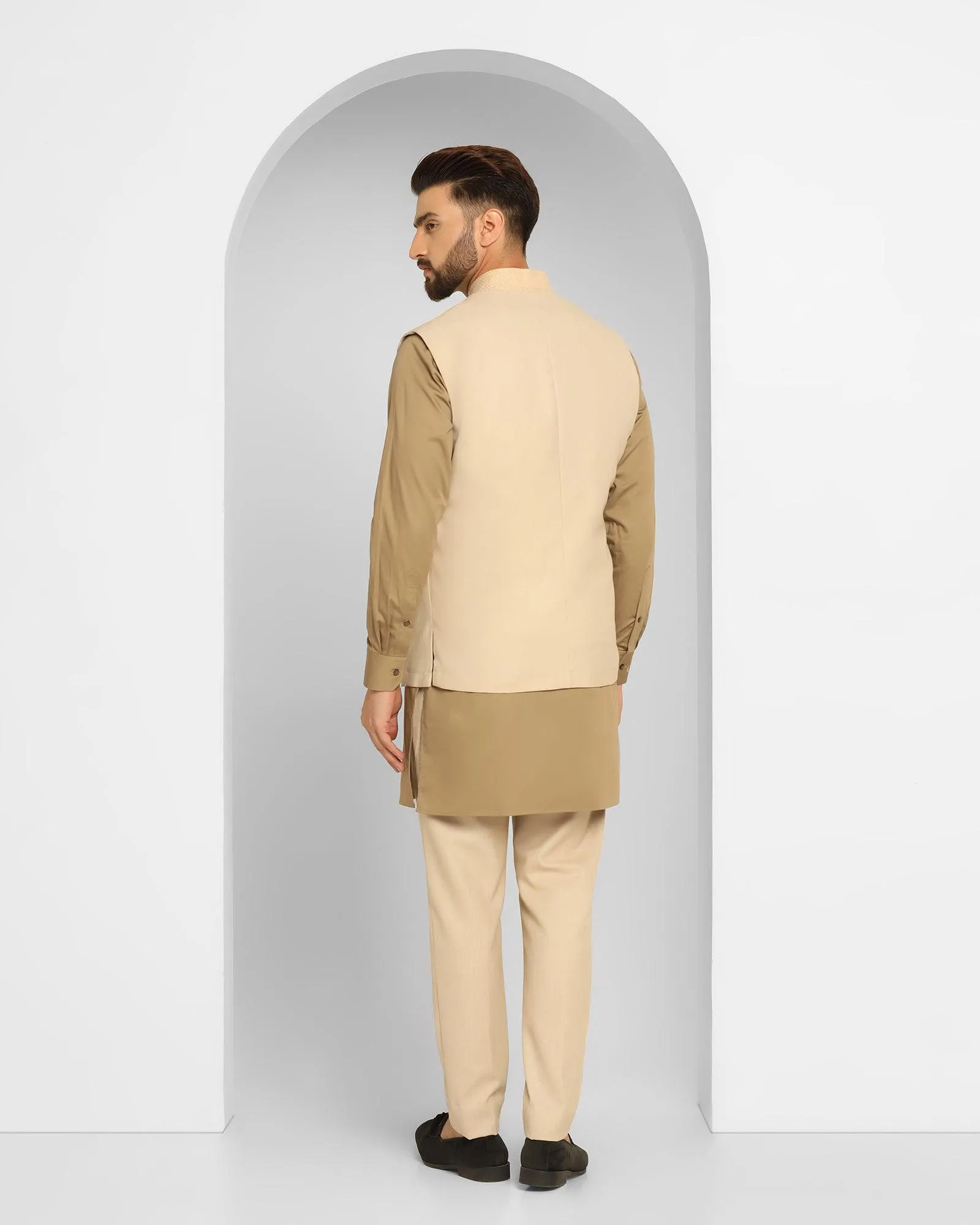 Swarn Multitude 6X Beige Textured Achkan Set - Cosmo