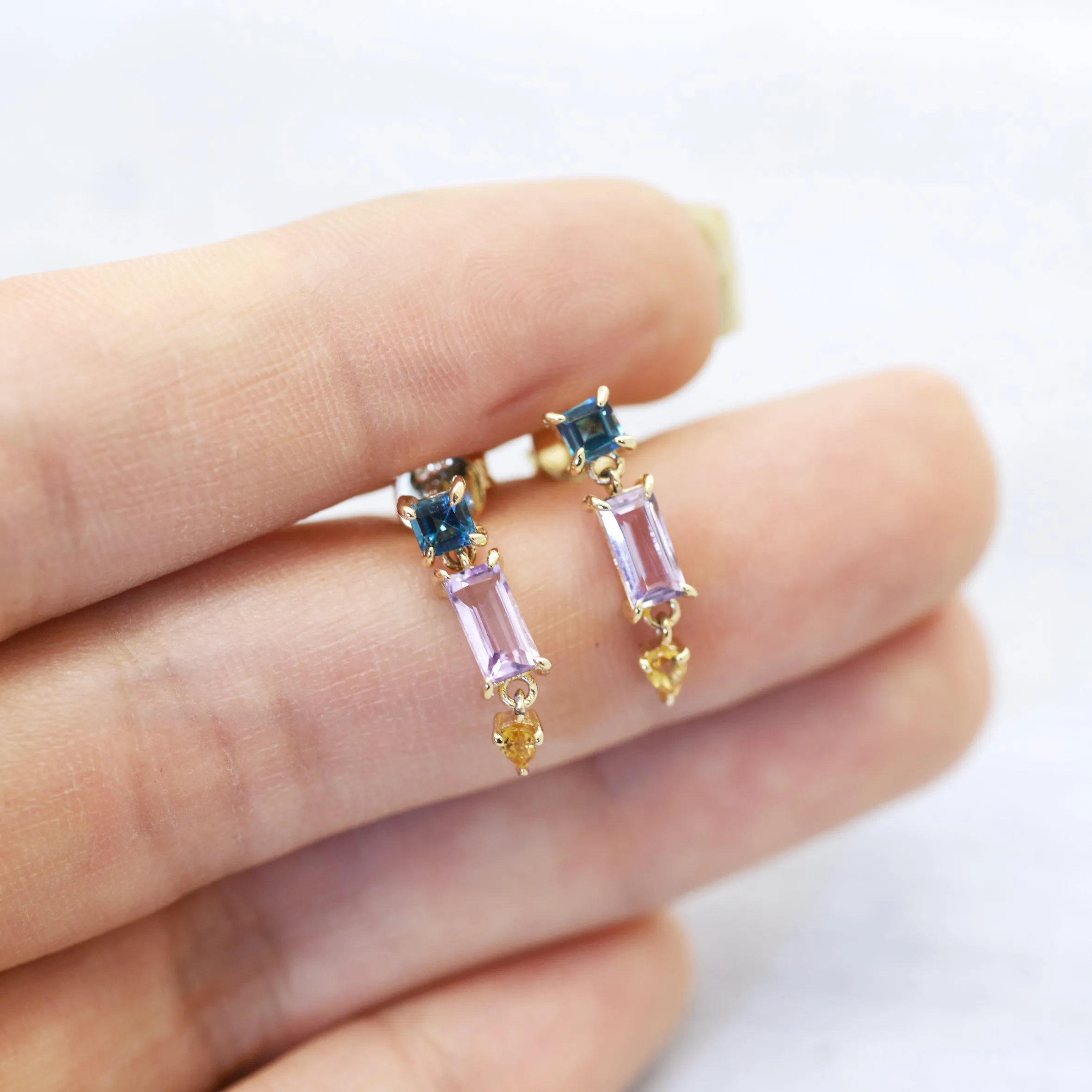 Three-piece trapeze Earrings - 14K/ 18K Gold