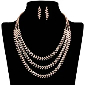 Triple Layered Rhinestone Pave Necklace